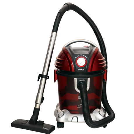 Aspirator cu filtrare prin apa Samus Aquafilter Red, 1550 W, Umed/uscat, 15 L, Functie suflare aer, Perie pentru aspirare lichide, Filtru HEPA, Rosu/Gri